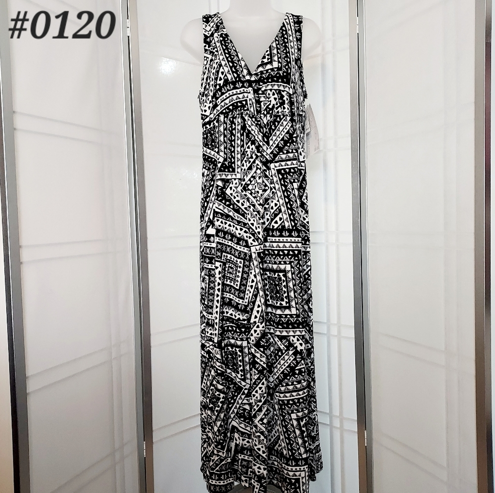 Jane Ashley NEW! black & white Bohemian print sleeveless maxi dress 🤍MEDIUM
